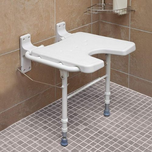 An actual photo of the seat installed in the shower - folded down