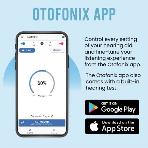 Otofonix App - downloadable on Google PlayStore and Apple AppStore