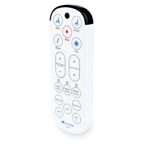 Sleek wireless remote control that lets two users store wash preferences.