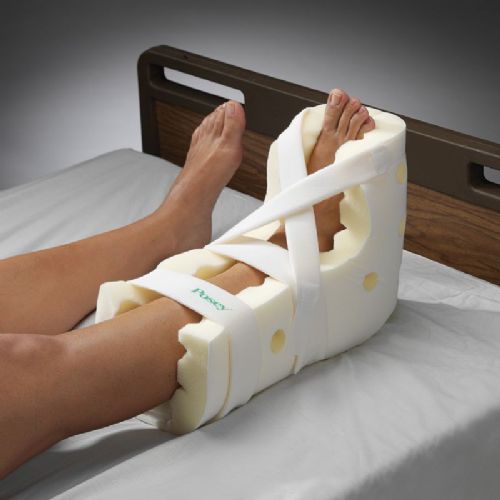 Each Posey Premium Heel Guard has a soft outer lining that allows for firm attachment of ankle and foot drop straps and reduces friction against bedsheets. 