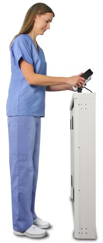 Wall Mounted Fold-up Wheelchair Scale folds flat against the wall to save space in any medical setting