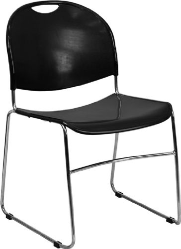 A black seat with a chrome frame is shown above