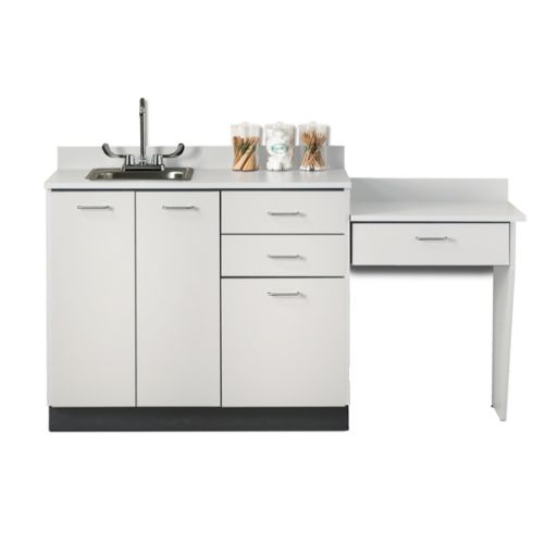 Base Cabinet Set with 3 Doors, 3 Drawers and Desk in Gray