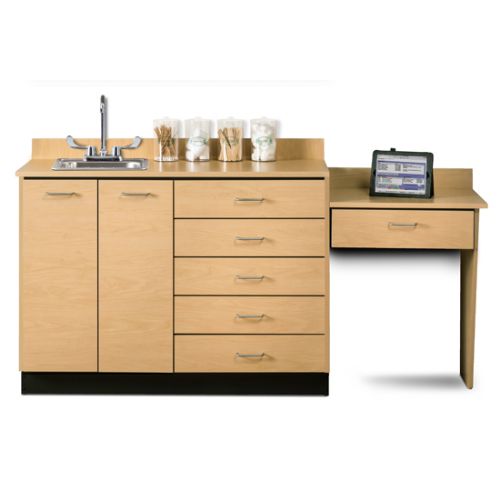 Base Cabinet Set with 2 Doors, 5 Drawers and Desk in Maple