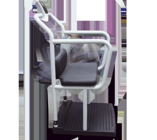 Rice Lake Bariatric Scale with Handrail and Chair Seat has an adjustable seat rest for a variety of seating positions
