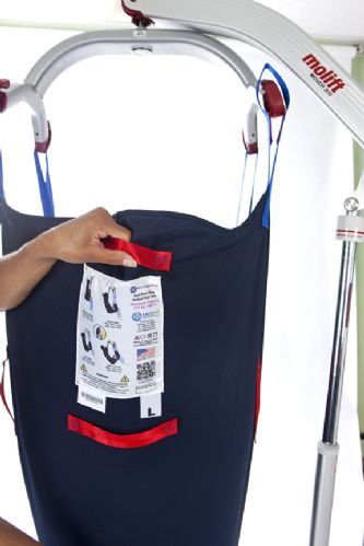 Advantage Opti-Pose Mobile Patient Lift Sling has handles on the rear for safe maneuvering of the sling and patient