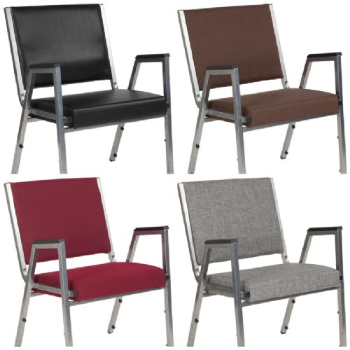 Base chair with armrests comes in five colorways (black vinyl, brown fabric, burgundy fabric, and grey fabric) black fabric pictured in main photos