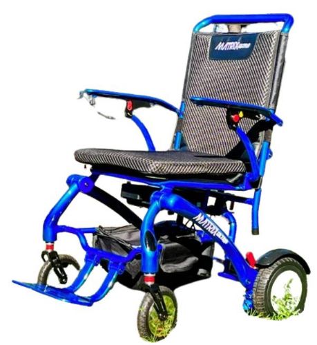 Matrix Electric Folding Wheelchair - Shown in Blue