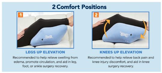 To reduce confusion, the pillow is labeled on each side either Legs Up or Knees Up
