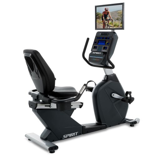 CR900 Commercial Semi-Recumbent Exercise Bike picture shows the optional add-on of the tv bracket