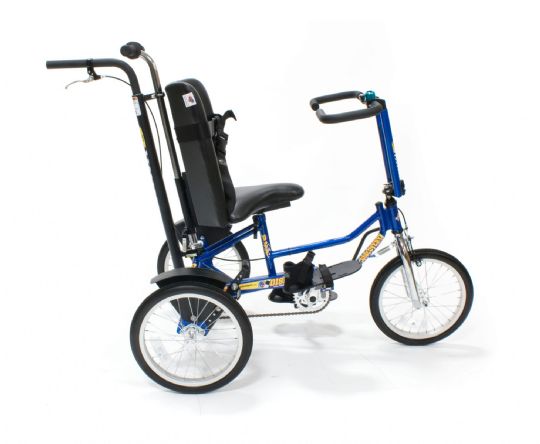 Side view of the DCP 16 Special Need Tricycle in Candy Blue