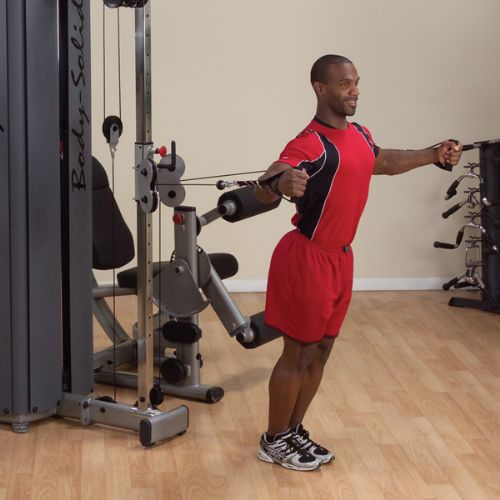 Dual Arm chest workout pulley system with the Body-Solid Pro-Dual Adjustable Cable Column