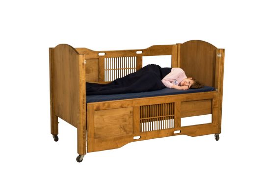 Standard height bed features a door on either side