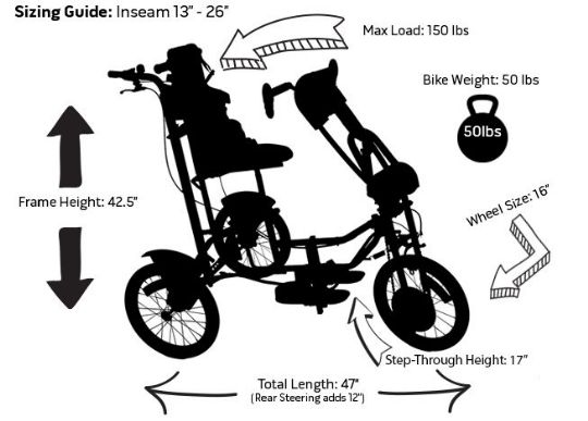 Specifications for Expedition Series Upright Handcycle