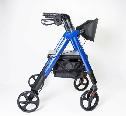 Side view of the Aluminum Folding Bariatric Rollator in Blue