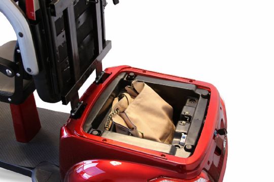 Close up view of the storage unit beneath the rear seat