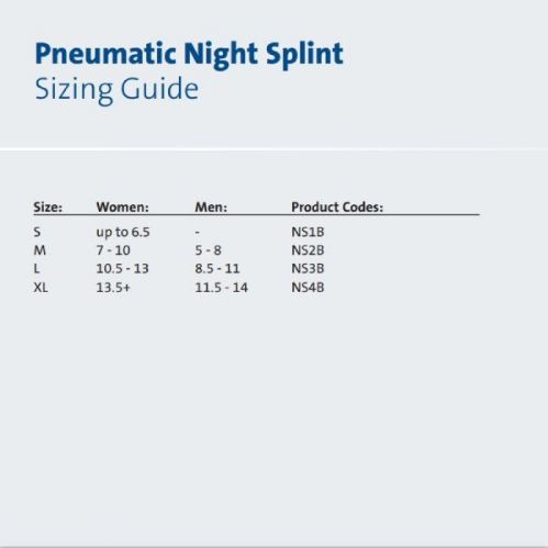 Here's the Night Splint's Sizing Guide