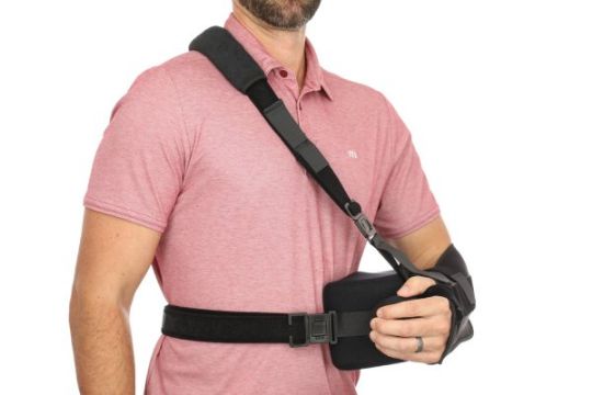 Gives positional support, immobilization, while getting arm and shoulder protection
