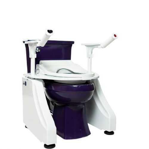 Picture shows the seat down, hovering over the toilet 