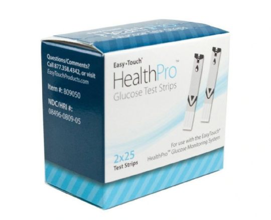 Side View of 1 box of HealthPro Glucose Test Strips