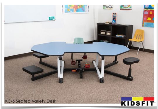 6 Person Variety Desk- Seated (2- Seated Pedal Stations, 4- Kneel-N-Spin)