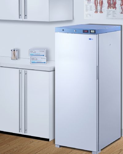 24 in. wide upright healthcare refrigerator on a room