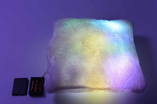 Luminous Pillow for Visual and Tactile Stimulation is battery operated and controlled from a remote