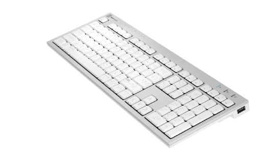 Braille ALBA Slimline Keyboard for Mac-Side View with additional USB plug-in 