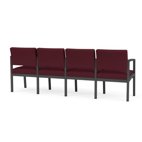 4 Seat Sofa with Center Arms back view with charcoal frame and wine upholstery