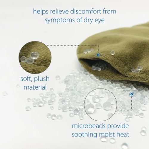 MicroBeads Dry Eye Compress Moist Heat Pack by Core Products picture shows the inside of the eye compress to show how it works along with added benefits