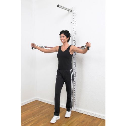 The new TheraBand￿ Wall Station is the first compact, total body rehabilitation system designed for in-clinic strength training, and it features the familiar colors and resistance levels of TheraBand clip-connect tubing. 
