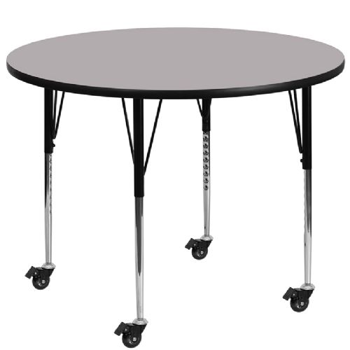 MOBILE GRAY - Large 60-in Round Classroom Activity Table w/ High-Pressure Laminate Top