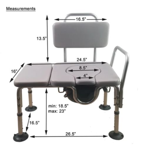 Measurements for the padded shower transfer with commode chair