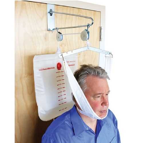 Over the Door Cervical Traction Set with Head Halter in use
