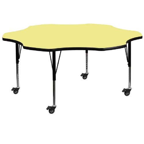 Yellow table shown with upgraded casters