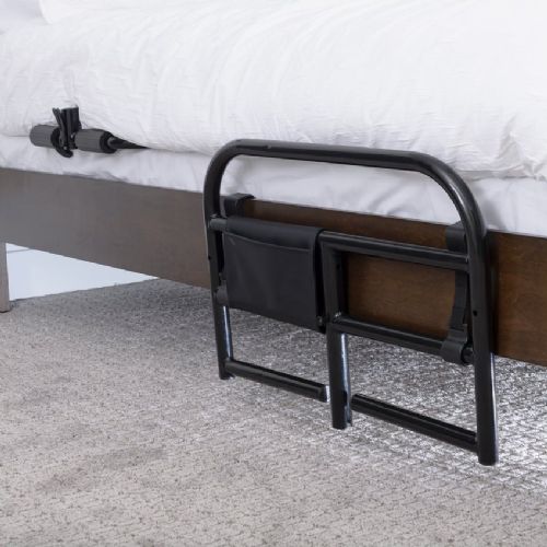 Prime Safety Bed Rail hangs by the bedside with included hooks