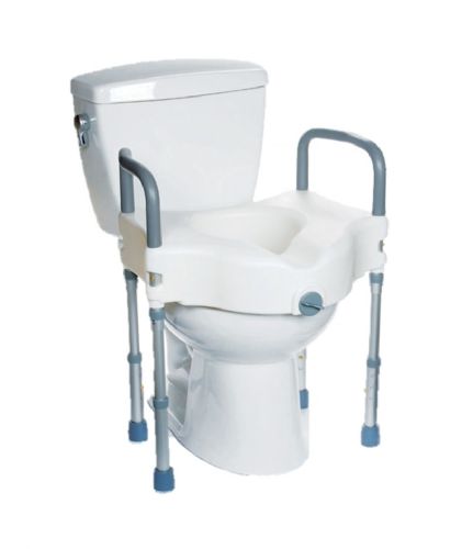 The platform and rubber handles provide stability and safety (toilet not included)