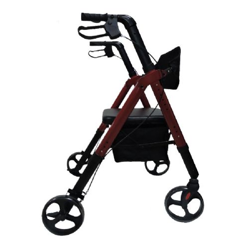 Side view of the Aluminum Folding Bariatric Rollator in Red 