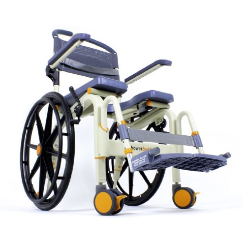 Roll-In Shower Buddy Solo Chair shown with removable footrest plate