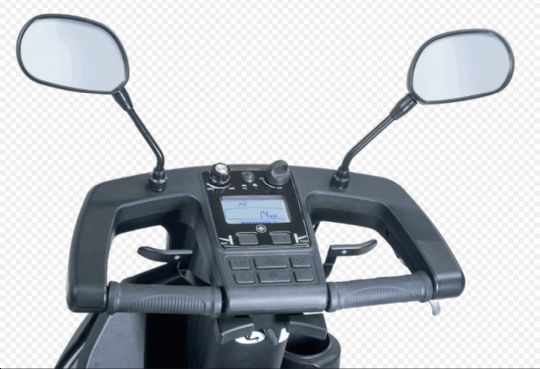 Afiscooter Breeze S4 Mobility Scooter with a Dual Seat Showing Ergonomic Fully Adjustable Tiller Steering Mechanism and Easy to Read LCD Control Screen