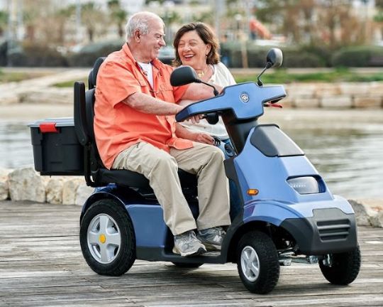 Afiscooter Breeze S4 Mobility Scooter with a Dual Seat Has Adjustable Armrest and Headrest