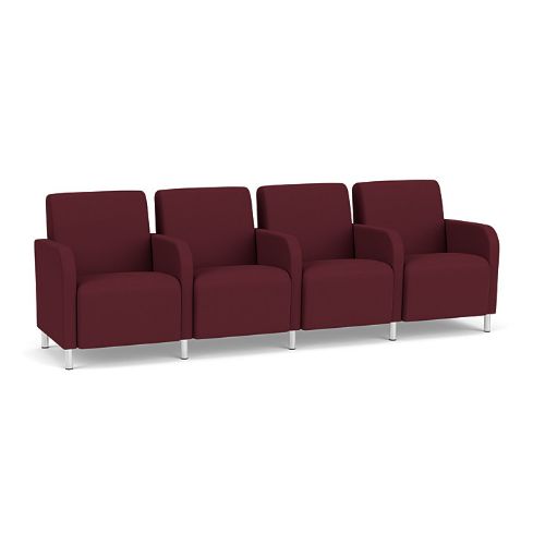Siena 4-Seat Sofa with Dividing Arms with steel legs and wine upholstery