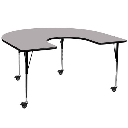 Mobile GRAY - Horseshoe Classroom Activity Table - 60in. W x 66in. L w/ Thermal Laminate Top