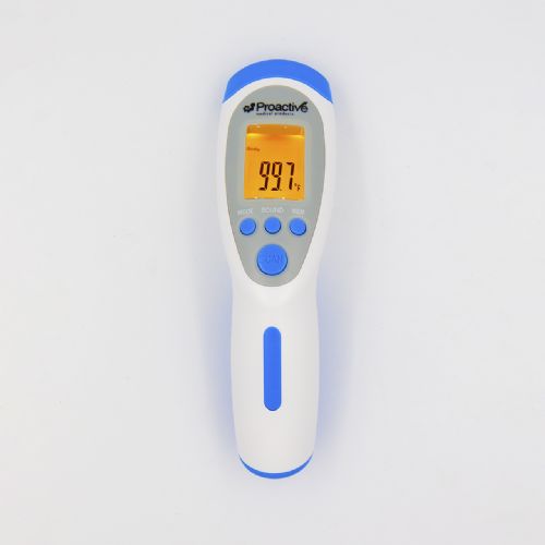 The screen displays a green, orange, or red light depending on the patient's temperature