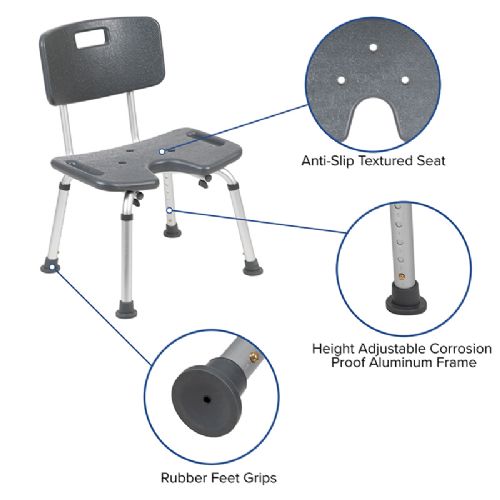 Features rubber feet grips, anti-slip textured seat, and height adjustable legs
