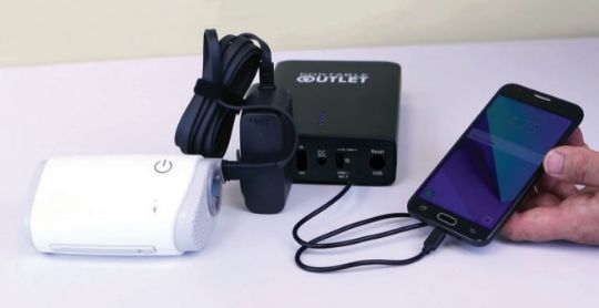Portable Outlet UPS Battery for CPAP Machine Charging - in use