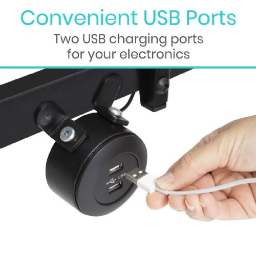 Handy USB ports allow you to charge your electronics from the comfort of bed.