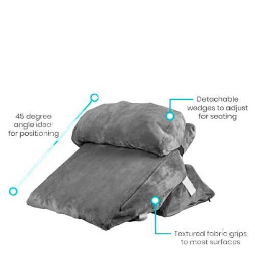Picture shows the positions the pillow can be in and stay in for support and comfort
