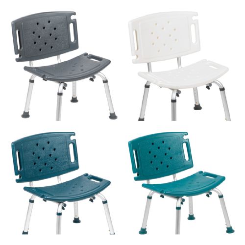 Stool with optional ultra-wide seat back comes in four colors (gray, white, navy, and teal)