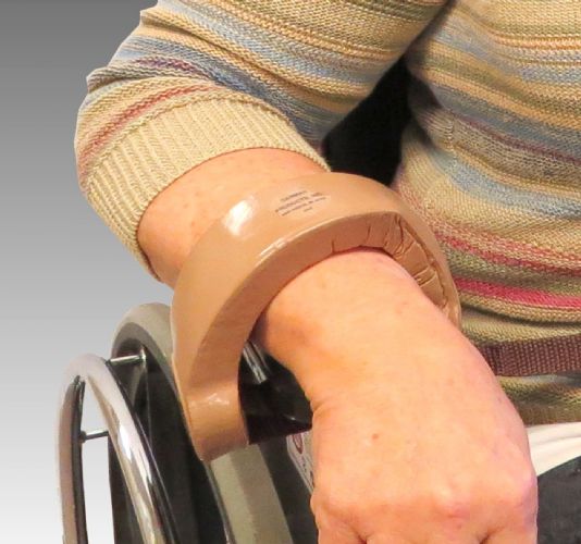 Product shown in use with wheelchair 